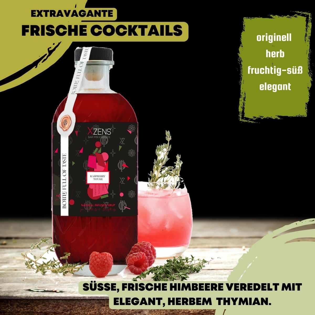 Xzens RASPBERRY / THYME | natural infused premium sirup | Bar Mix Essenz