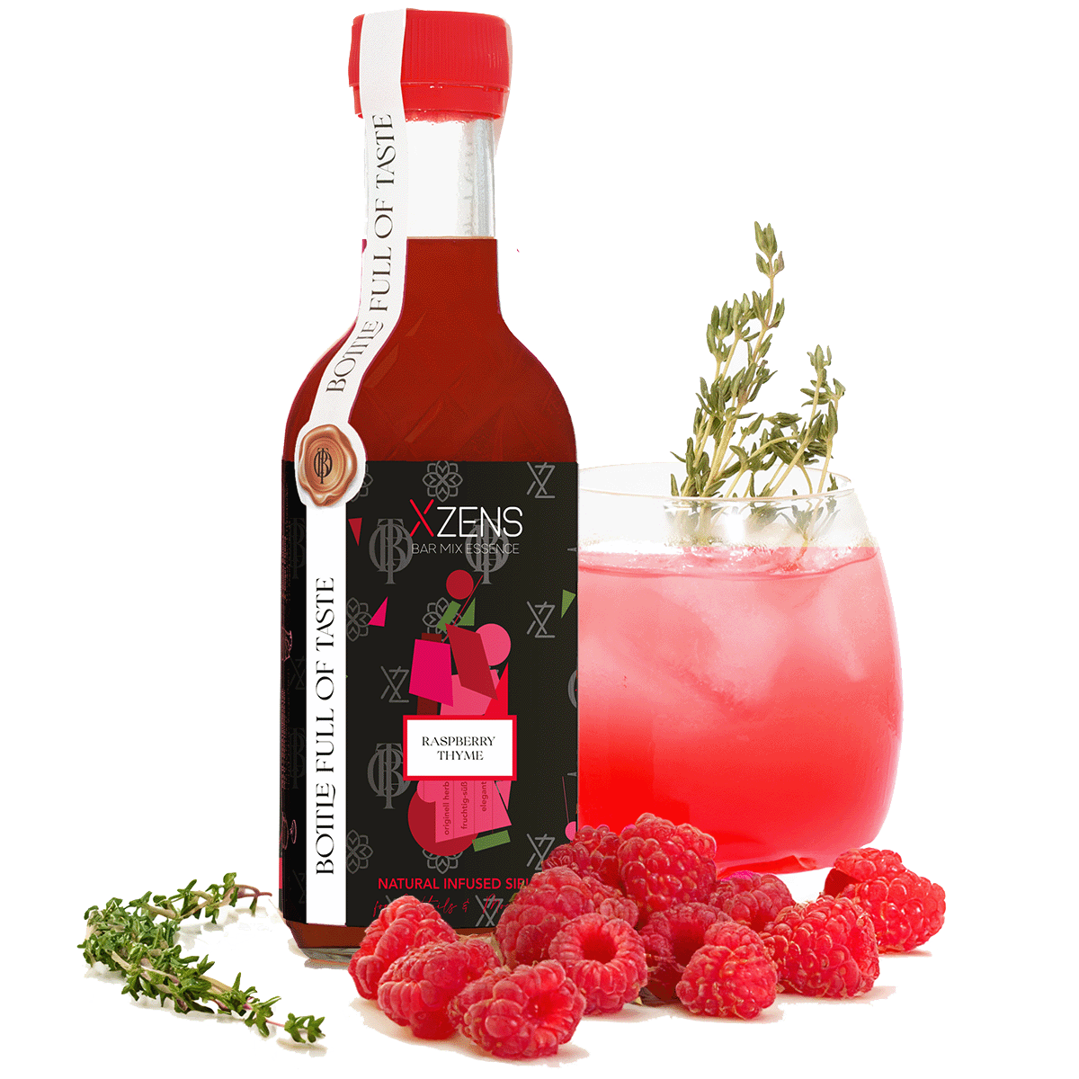 Xzens RASPBERRY / THYME | natural infused premium sirup | Bar Mix Essenz